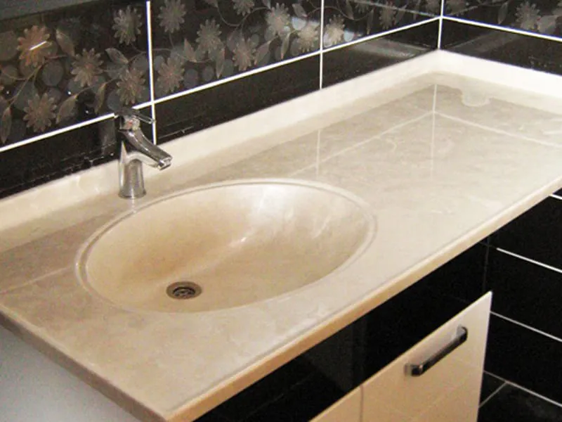 Krem mermer desenli tek parça döküm lavabo